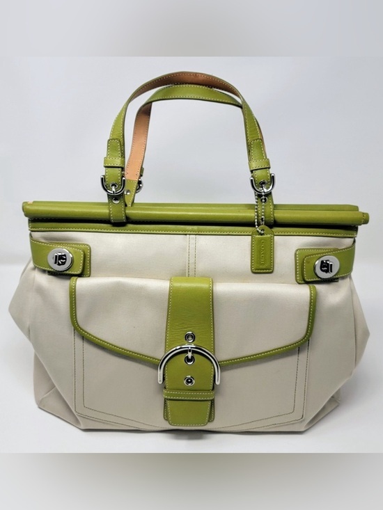 Coach Handbags - Coach Canvas and Olive Green Leather Tote Bag